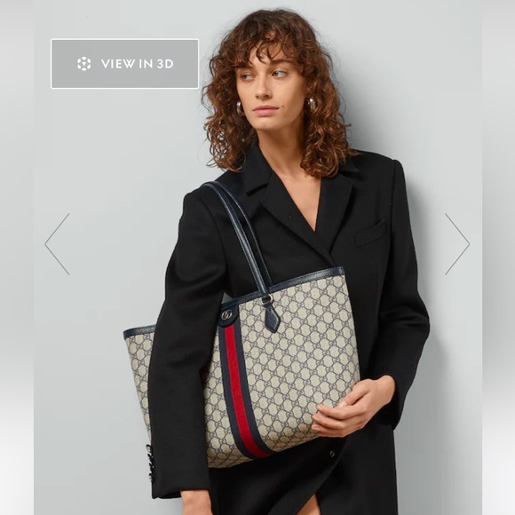 Gucci Ophidia Medium Tote Bag - Beige and Blue Supreme - Picture 15 of 16
